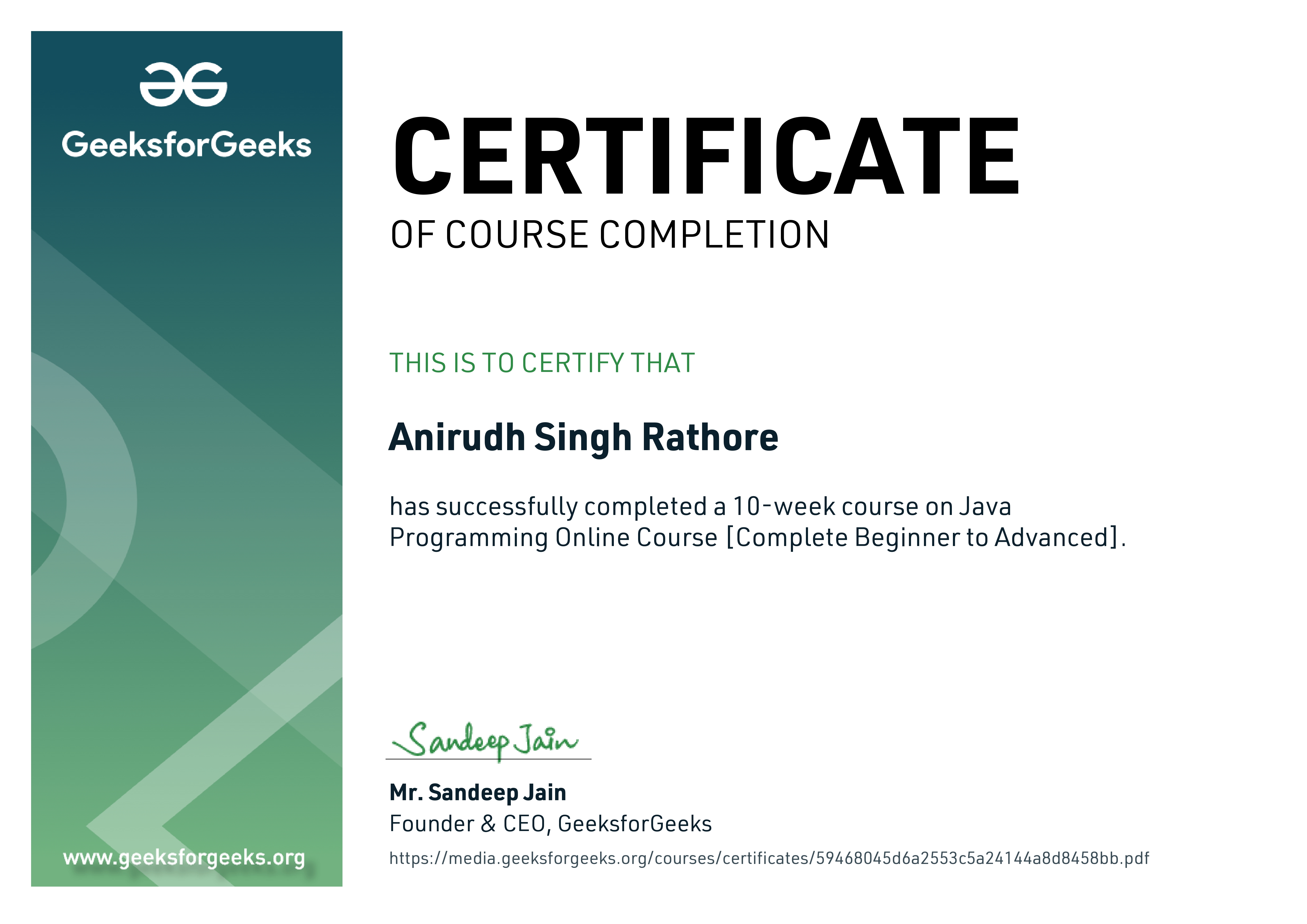 Java Programming Certificate